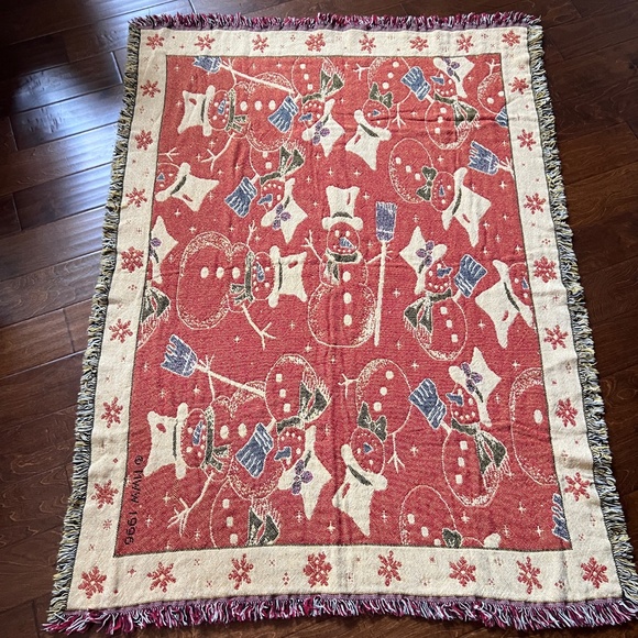 Christmas Winter Snowman Tapestry Afghan Woven Blanket Throw MWW 1996 Cotton - Picture 8 of 13